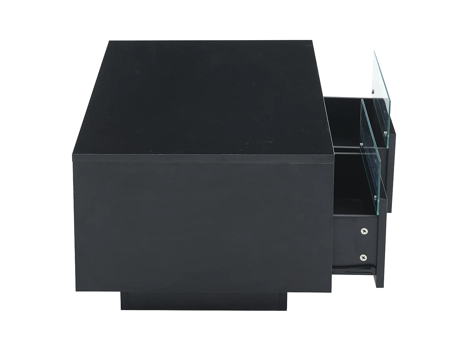 Table basse rectangle 94x50x34cm avec 2 tiroirs, LED inclus, corps en noir laqué brillant