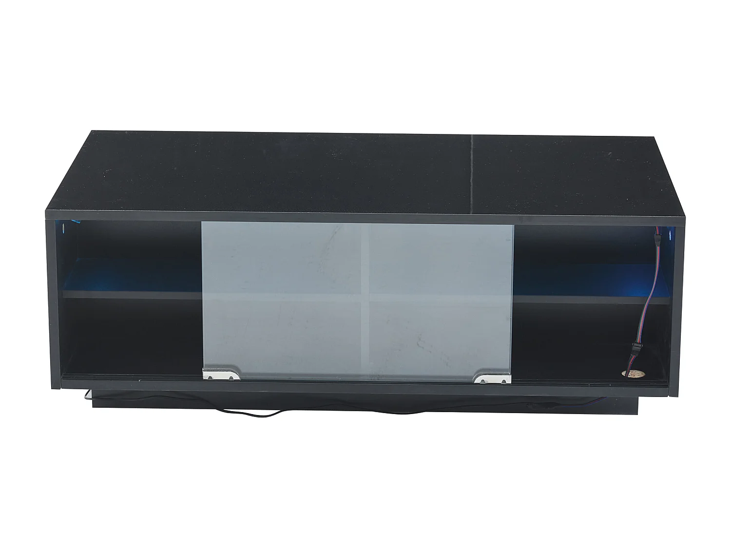 Table basse rectangle 94x50x34cm avec 2 tiroirs, LED inclus, corps en noir laqué brillant