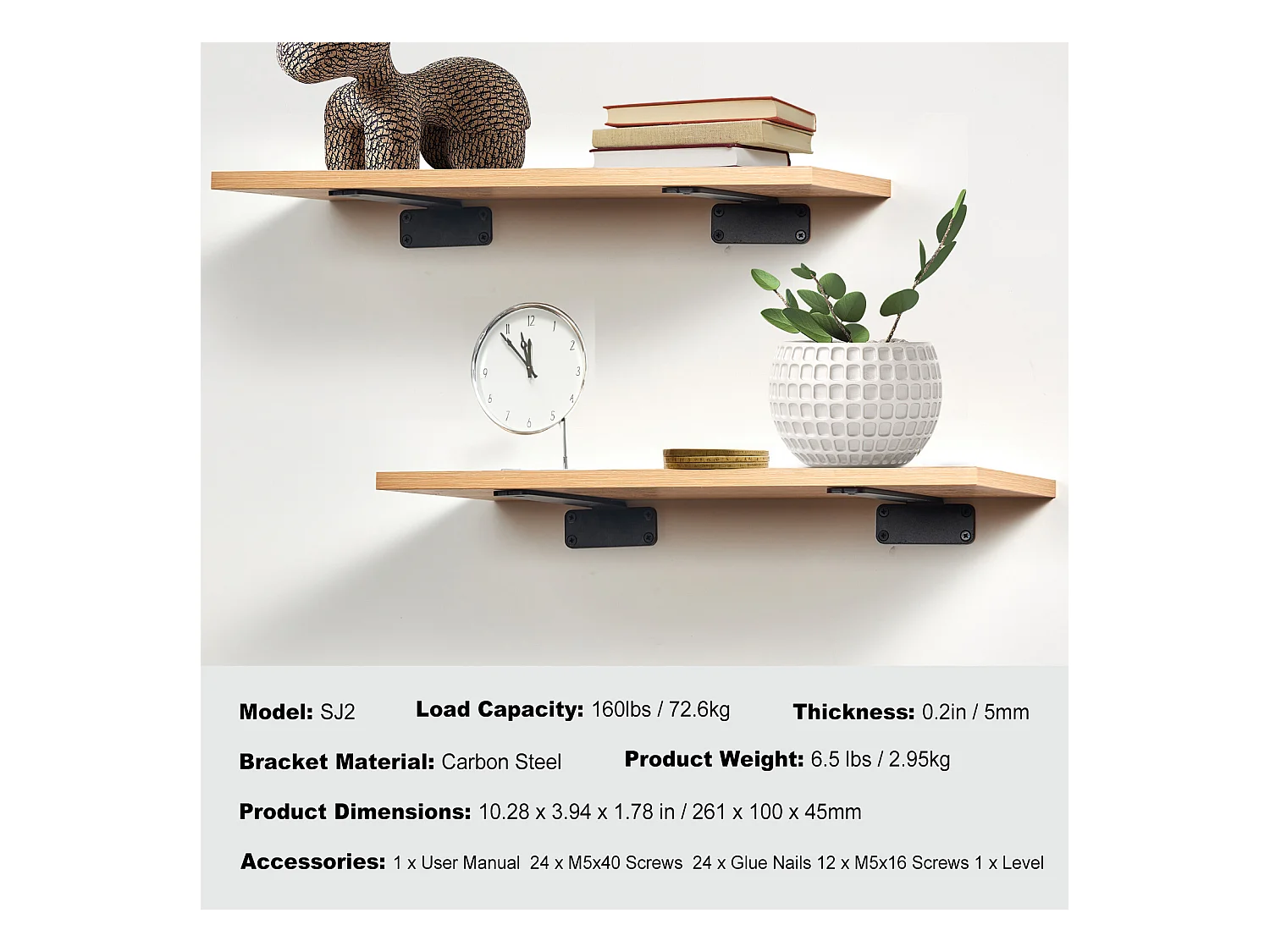 Support d'Étagère SucceBuy, 25 x 10 x 4 cm, 6 Pièces, Flottant Robuste, pour les Salons, Bureaux, Cuisines, Salles de Bains et Bureaux