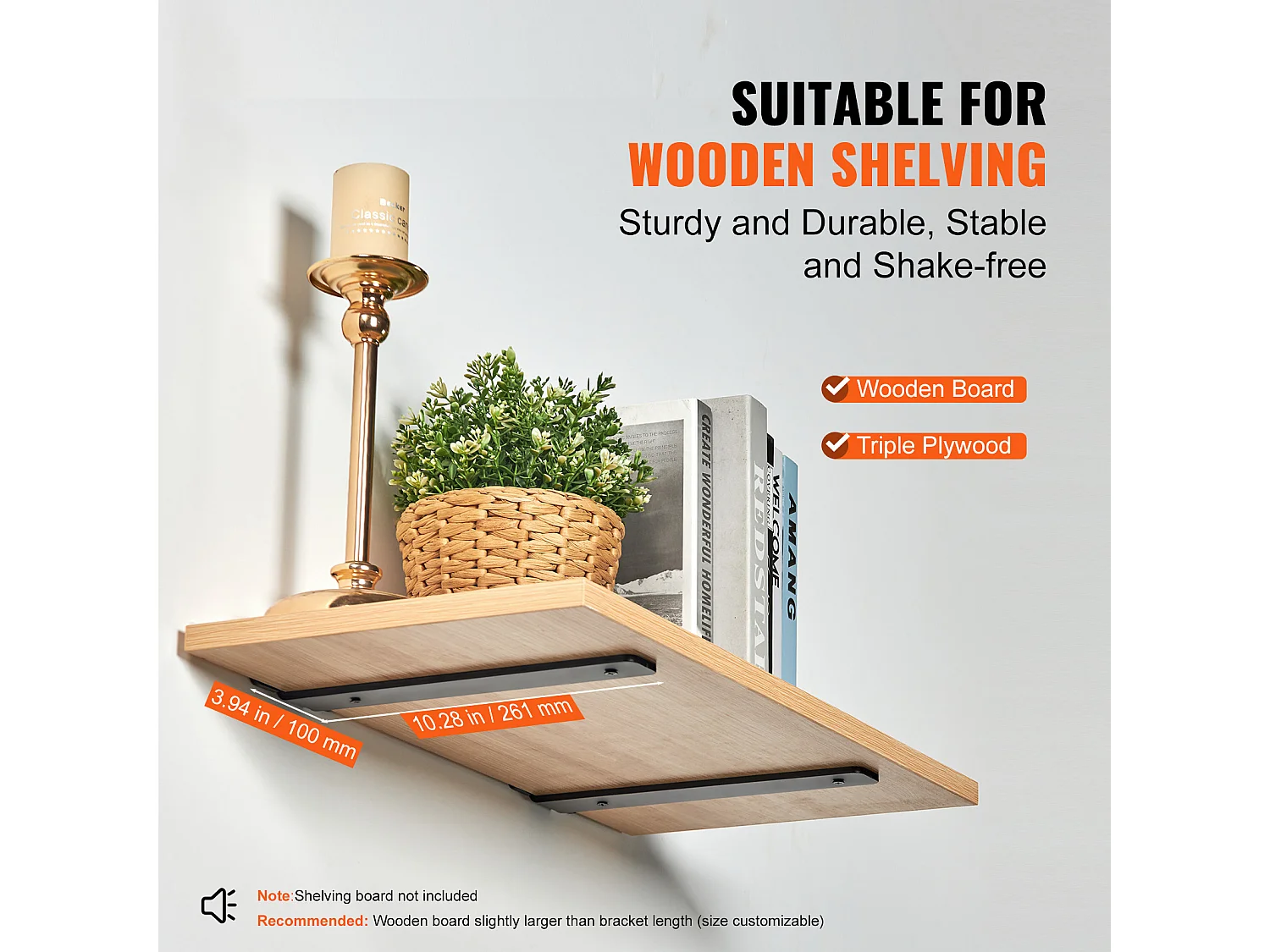 Support d'Étagère SucceBuy, 25 x 10 x 4 cm, 6 Pièces, Flottant Robuste, pour les Salons, Bureaux, Cuisines, Salles de Bains et Bureaux