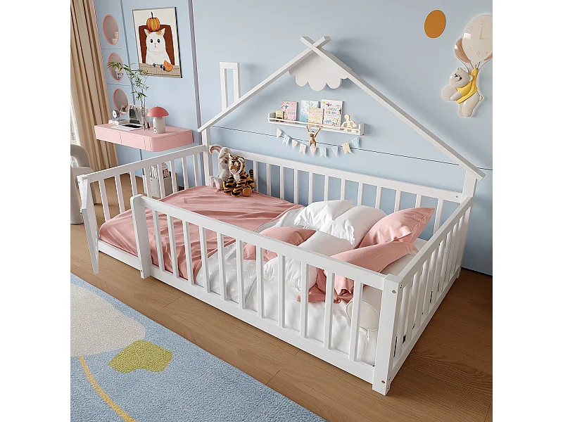 Kinderbed 90x190cm, lattenbodem, grenen frame, zonder matras, wit