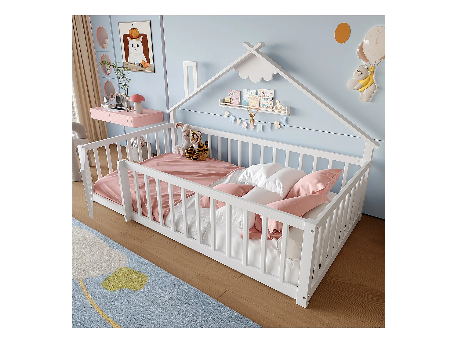 Kinderbed 90x190cm, lattenbodem, grenen frame, zonder matras, wit