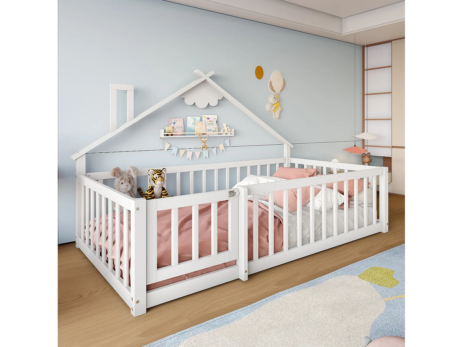 Kinderbed 90x190cm, lattenbodem, grenen frame, zonder matras, wit