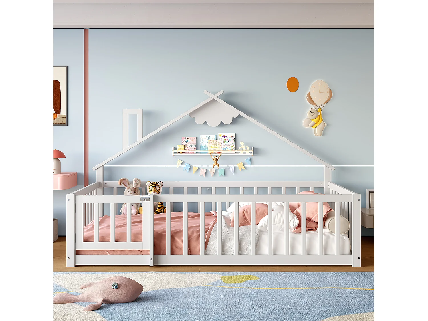 Kinderbed 90x190cm, lattenbodem, grenen frame, zonder matras, wit