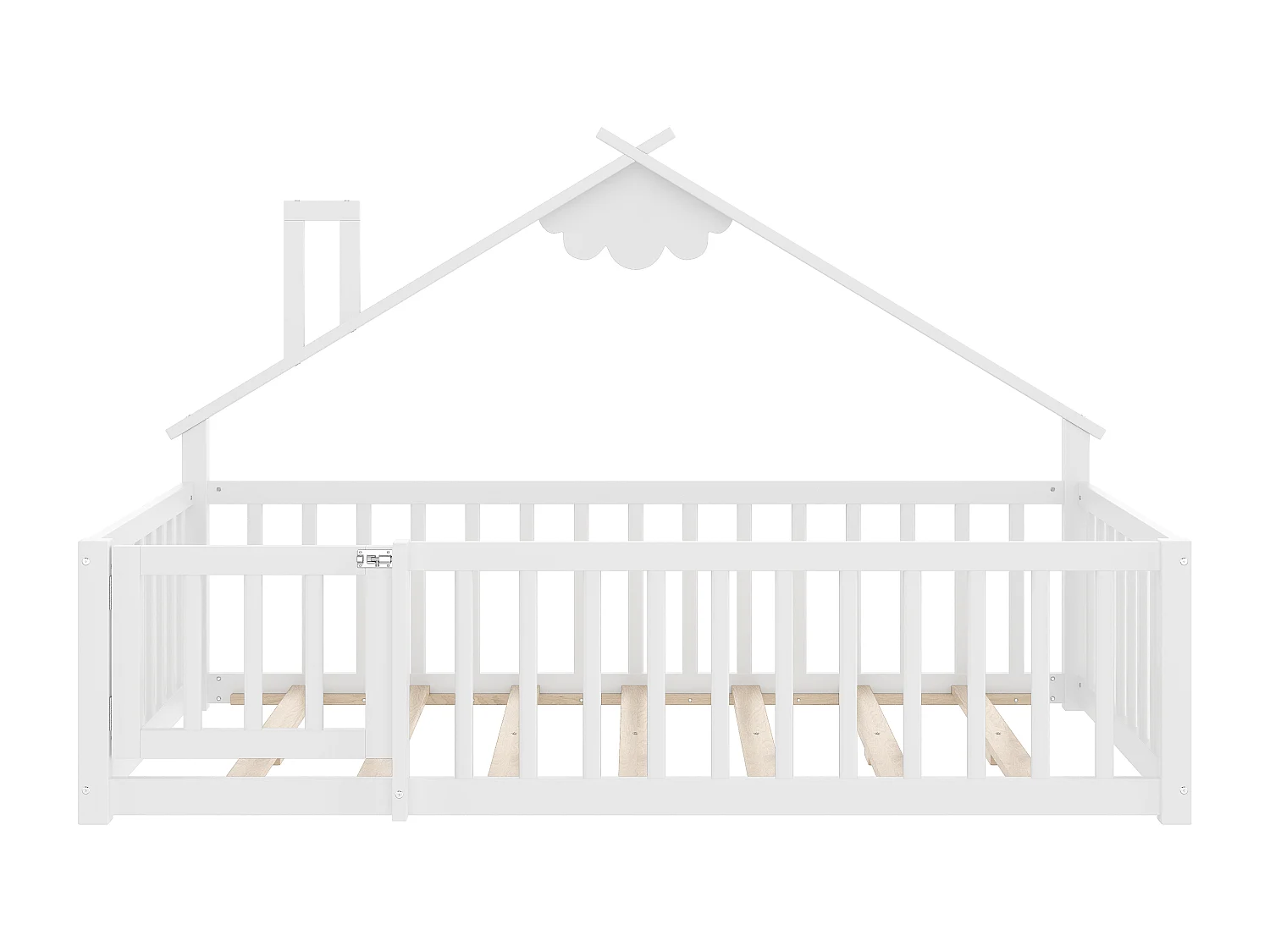 Lit cabane enfant 90x190cm, sommier à lattes, cadre en pin, sans matelas, blanc