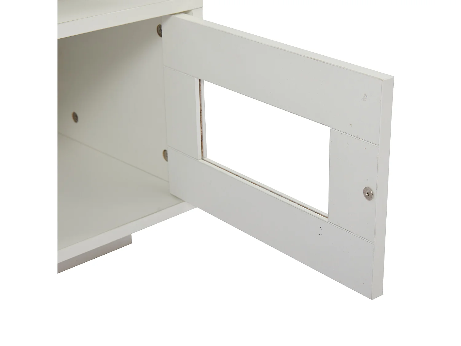 Table basse rectangle 100x50x43cm avec 2 portes et niche, LED, ports USB et prise inclus, corps en blanc laqué brillant