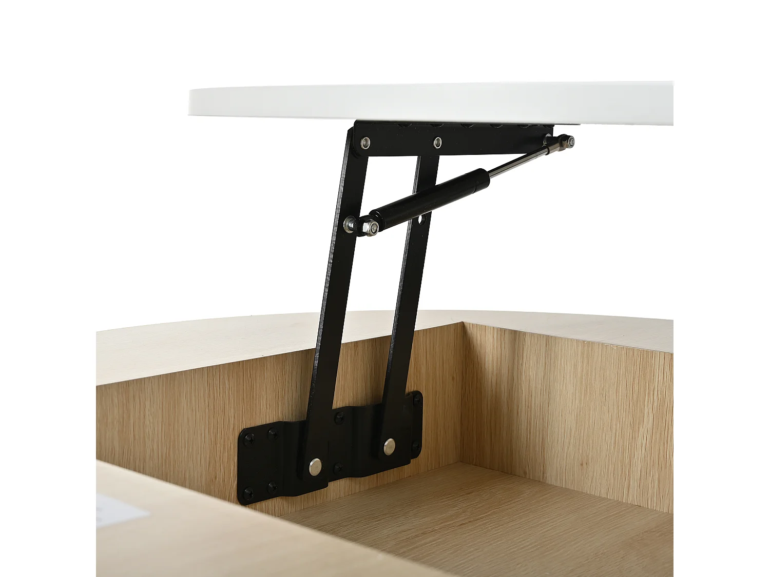 Lot de 2 tables basses gigognes avec plateau revelable et tiroir, corps en blanc et finition bois, cadre en métal doré
