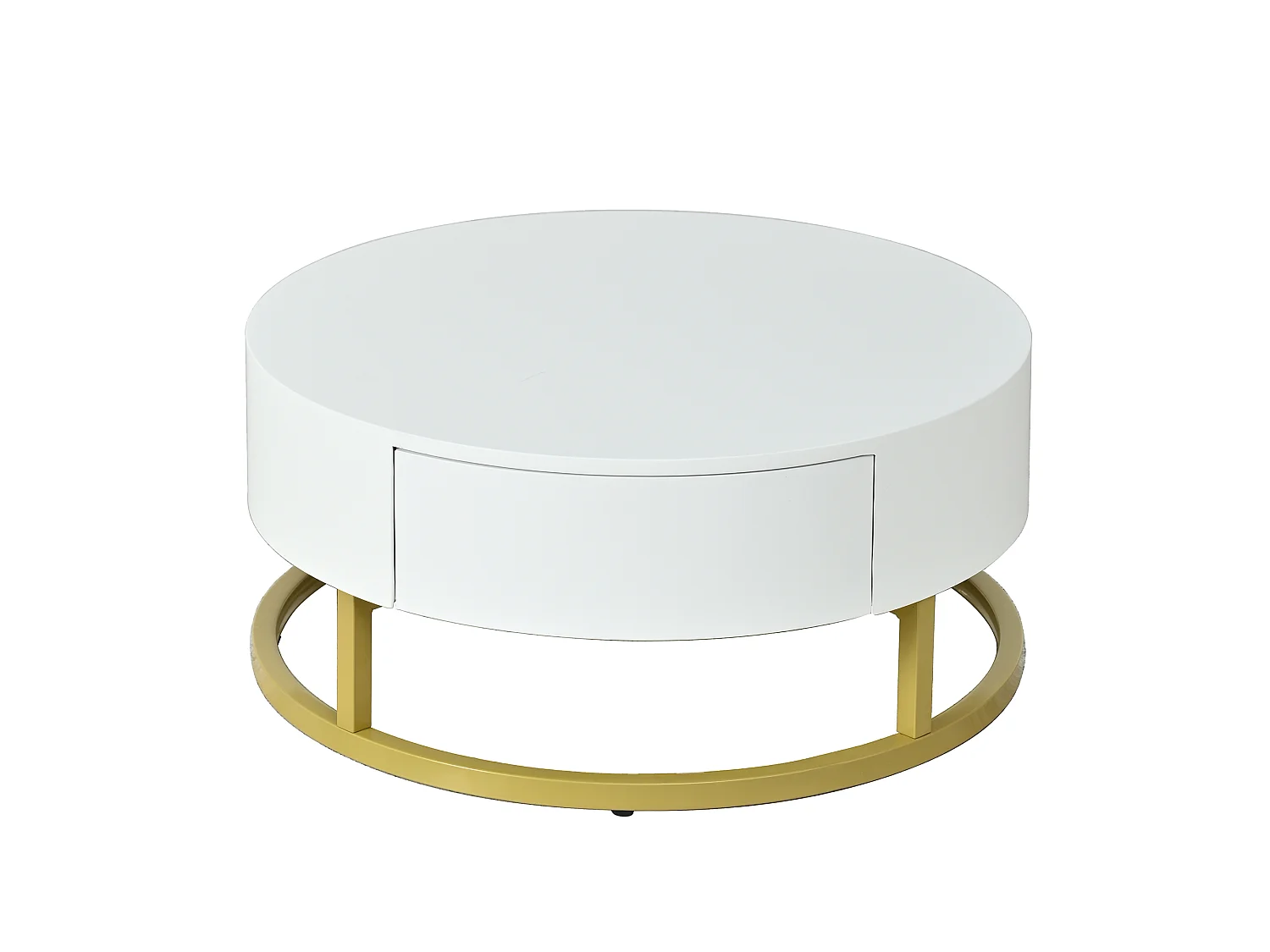 Lot de 2 tables basses gigognes avec plateau revelable et tiroir, corps en blanc et finition bois, cadre en métal doré