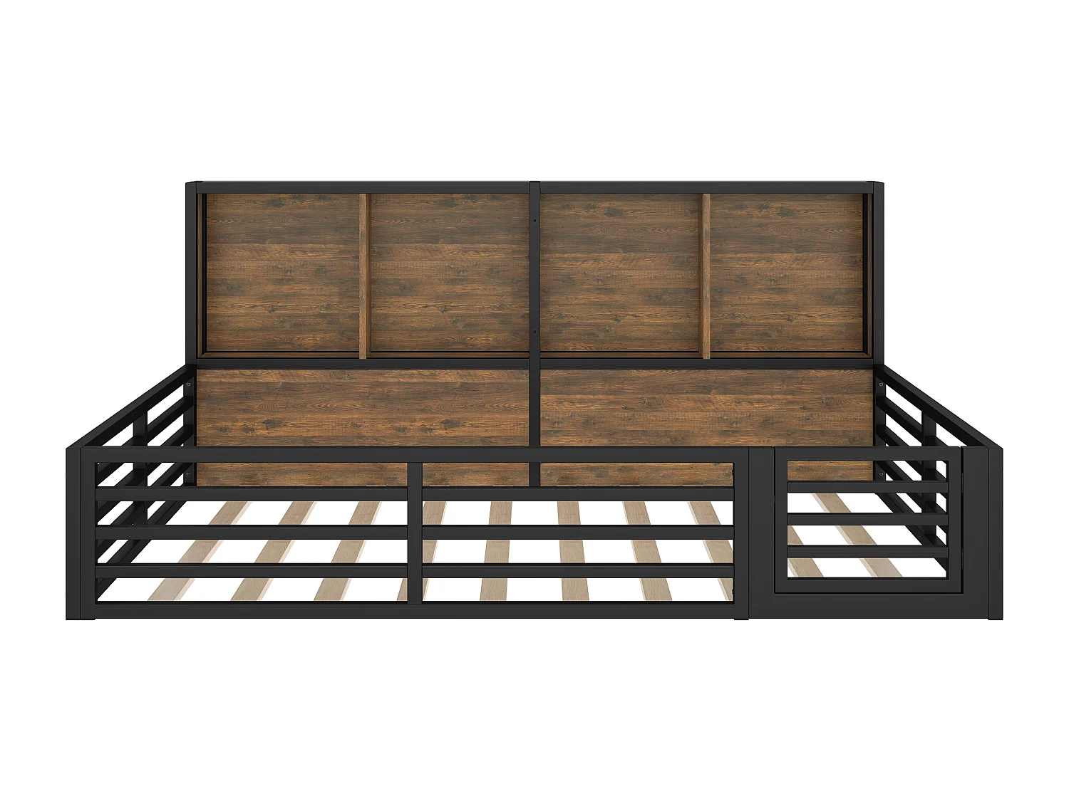 Lit enfant 140x200cm noir avec compartiments de rangement, sommier à lattes, MDF, sans matelas