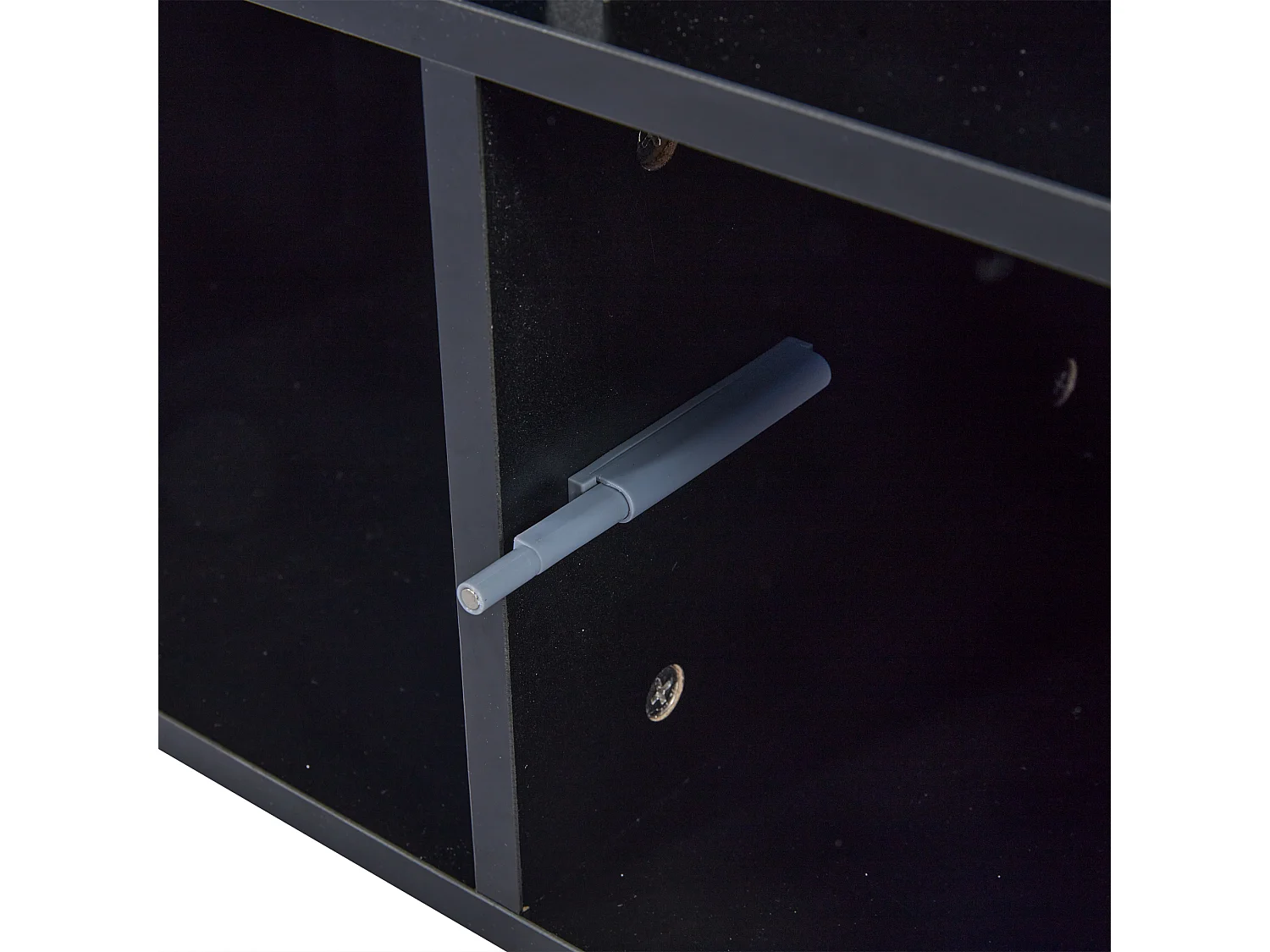 Table basse rectangle 100x50x43cm avec 2 portes et niche, LED, ports USB et prise inclus, corps en noir laqué brillant