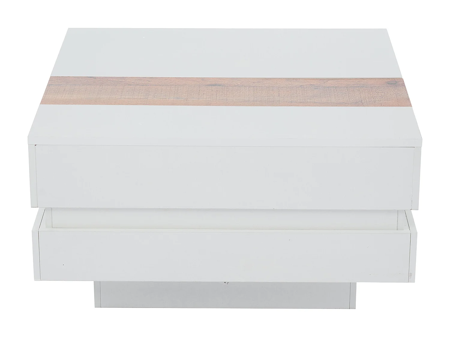 Table basse carré 70x70x39cm avec plateau extensible et space de rangement caché, blanc et bois clair