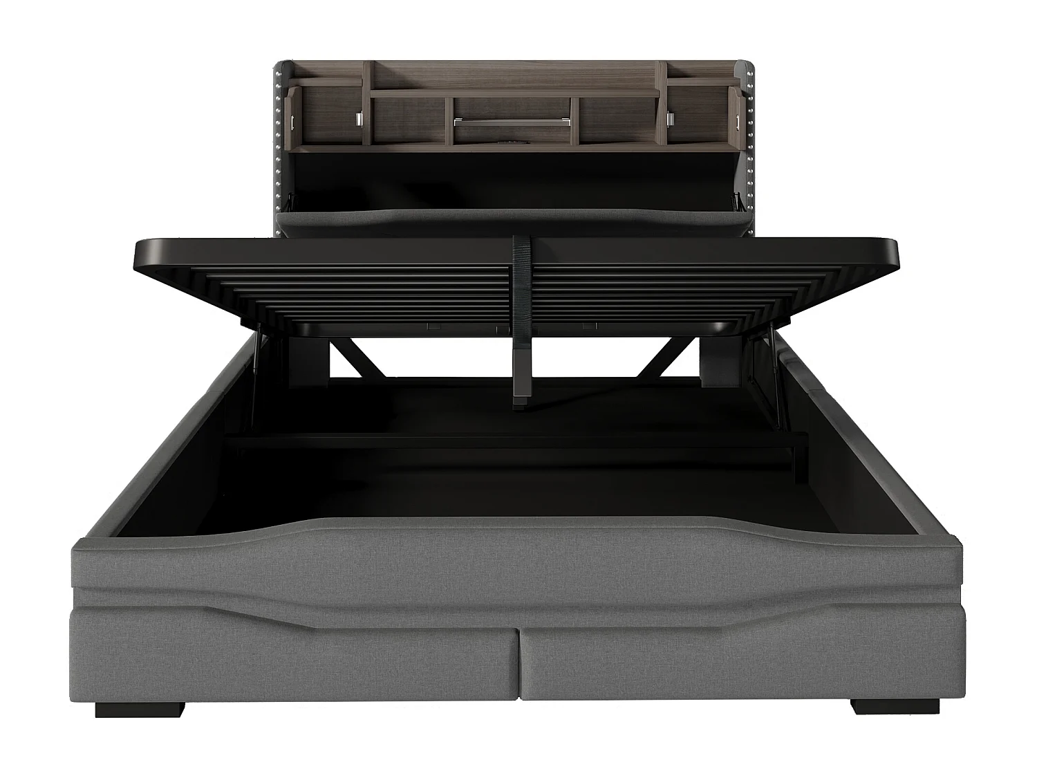 Cama canapé adulto 160x200cm con LED y USB tipo C, cabecero canapé, tela lino gris, sin colchón