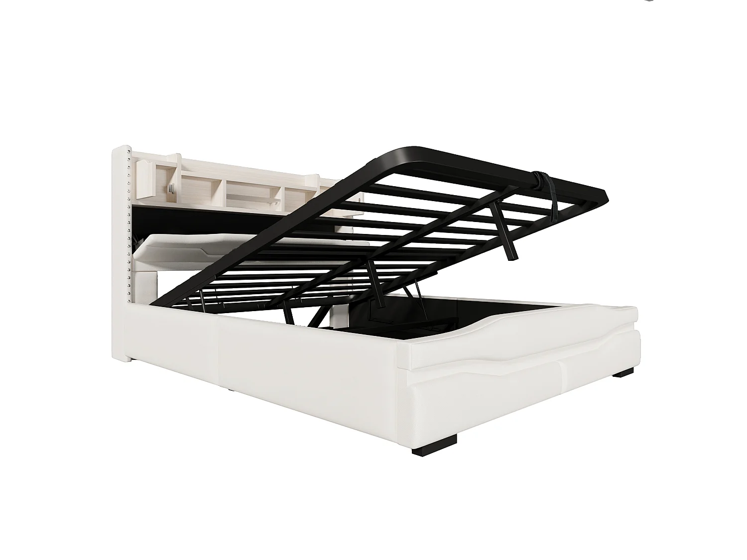 Cama canapé adulto 160x200cm con LED y USB tipo C, cabecero canapé, tejido lino beige, sin colchón