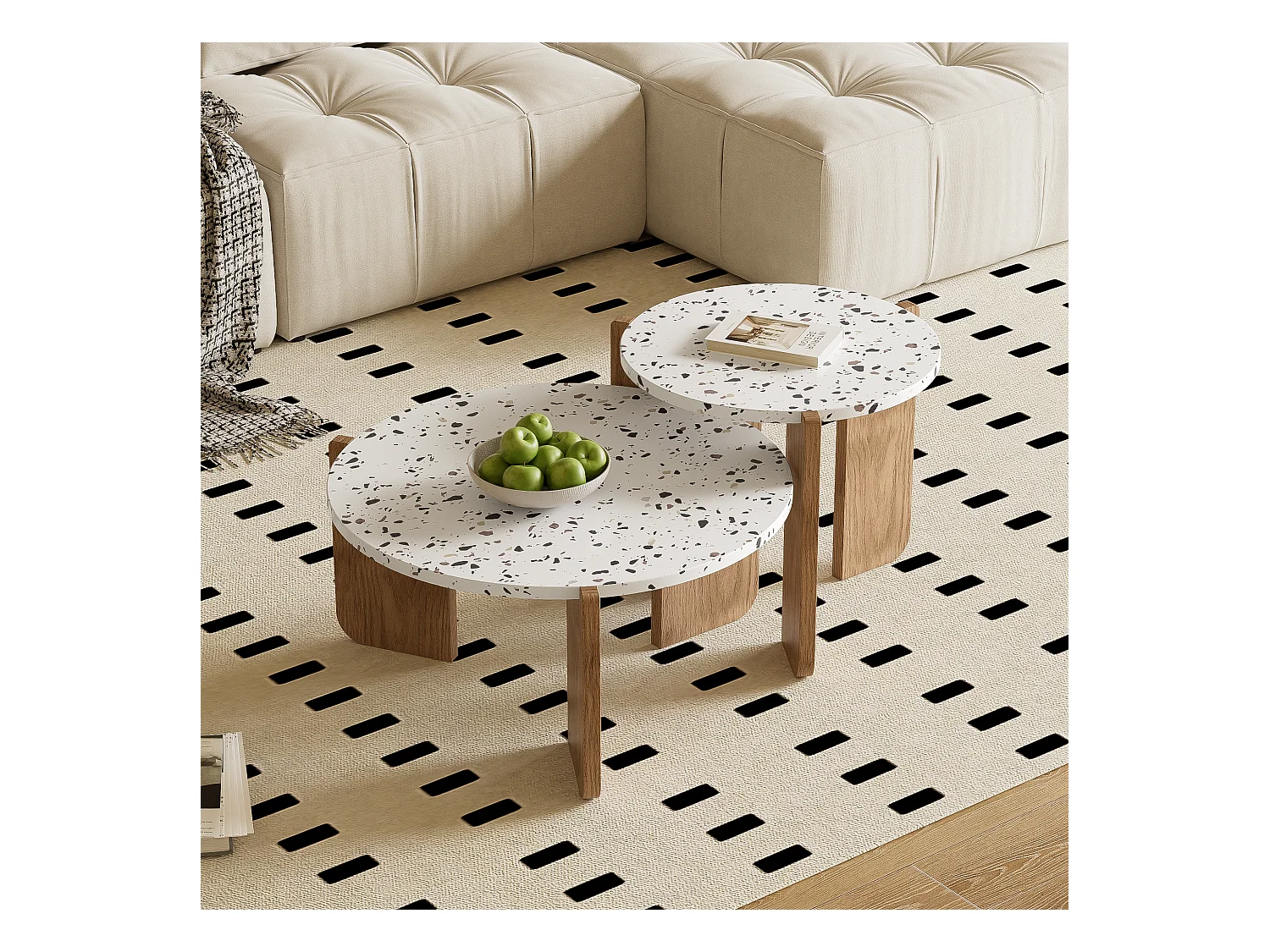 Lot de 2 tables basses gigognes (70/50cm)artistiques avec pieds robustes