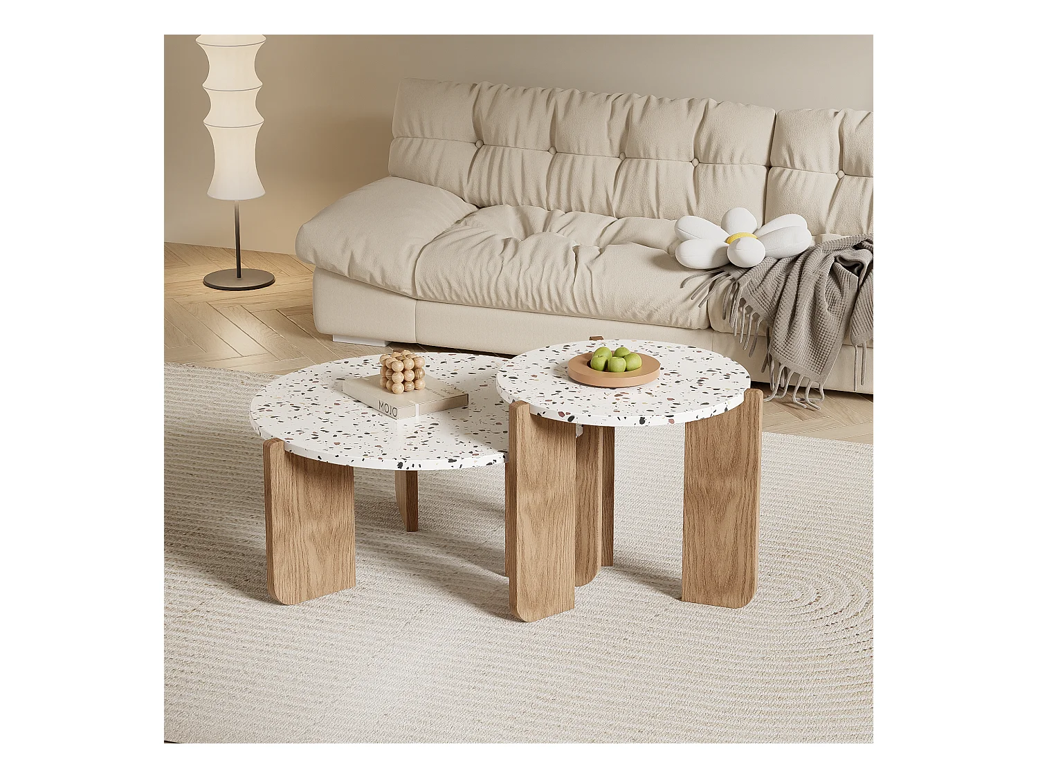 Set di 2 tavolini da caffè artistici impilabili (70/50 cm) con gambe robuste