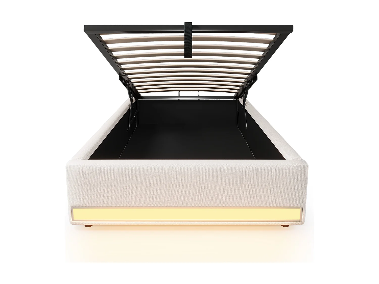 Volwassen opbergbed 90x200cm in beige linnen, zonder hoofdeinde, LED en USB inbegrepen, zonder matras