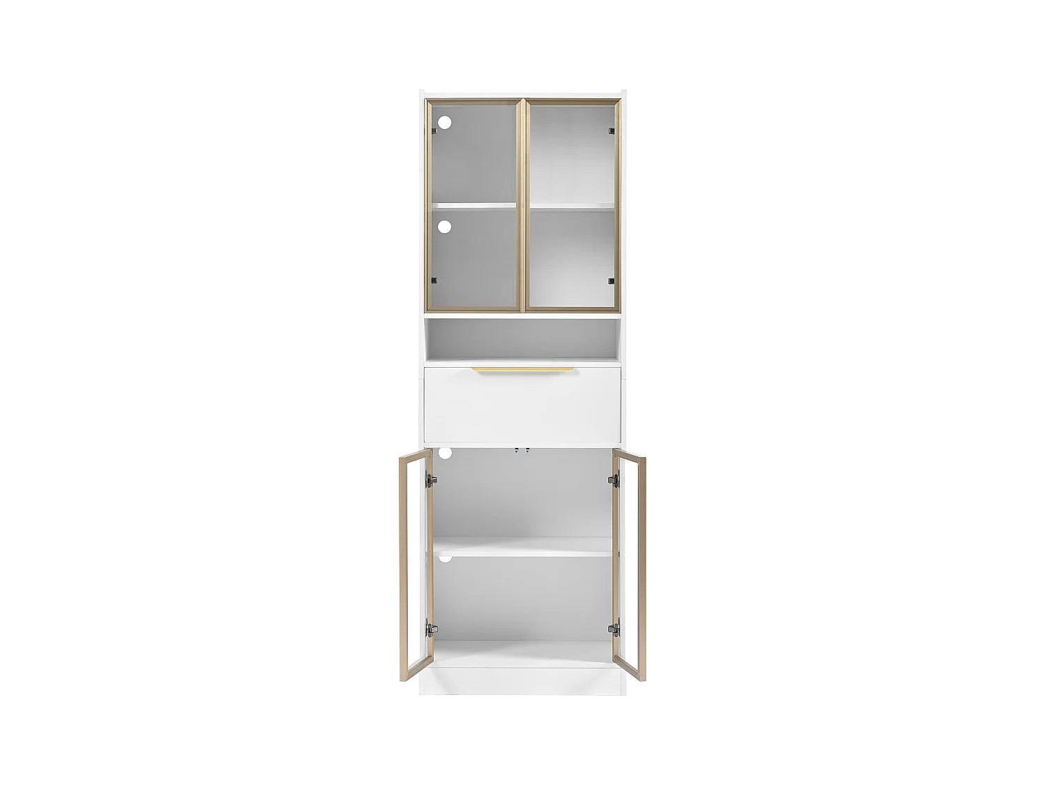 Vitrine 60x35x180cm avec 4 portes en verre trempé, 1 tiroir et 1 niche, LED inclus, corps en blanc laqué