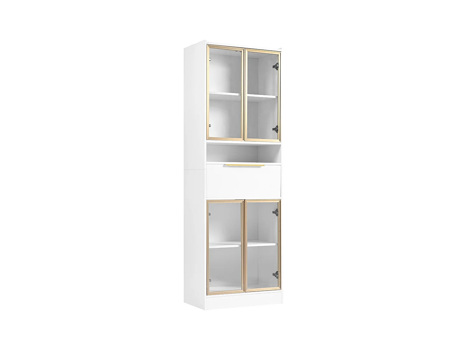 Vitrine 60x35x180cm avec 4 portes en verre trempé, 1 tiroir et 1 niche, LED inclus, corps en blanc laqué