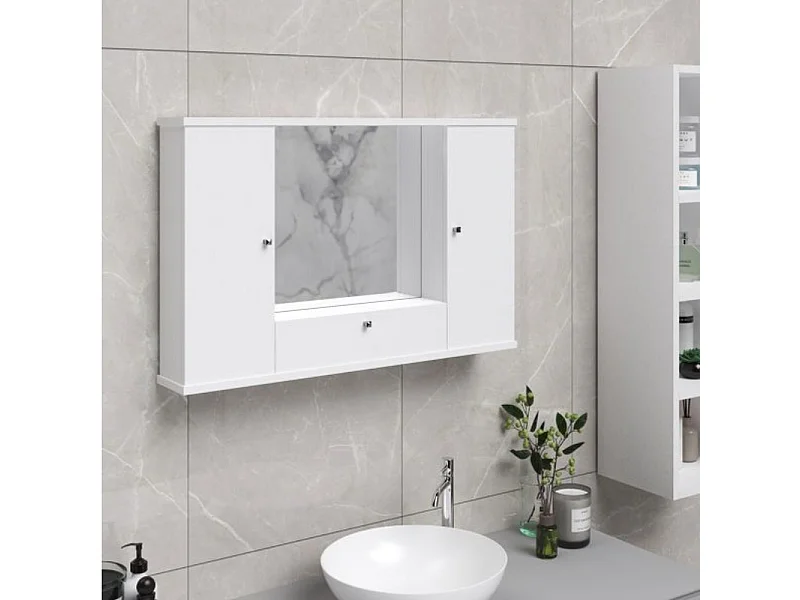 Mobile bagno pensile 3 ante con Specchio colore bianco frassinato 93x14x61H PENSIL2SPEBF
