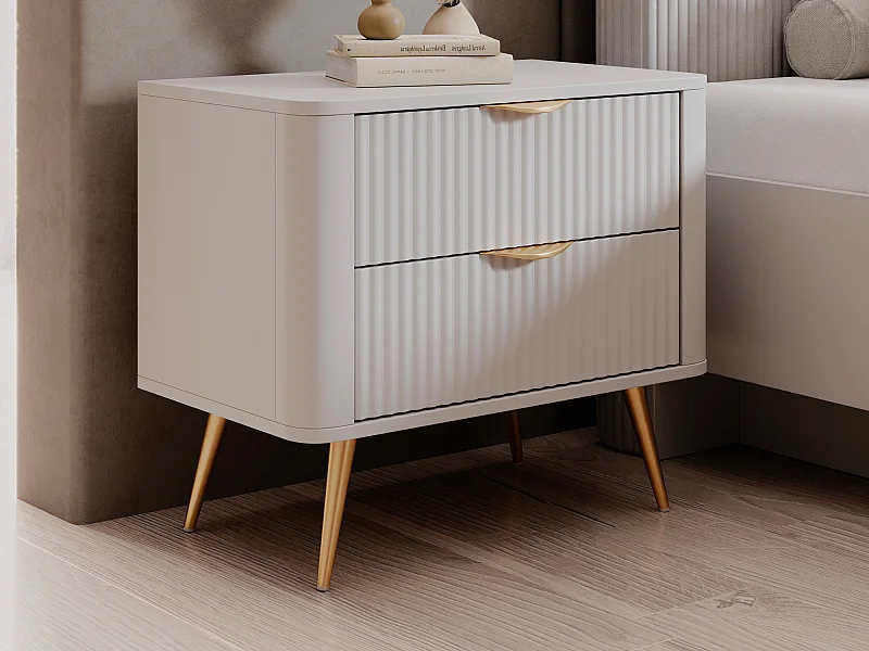 Comodino 2 cassetti Bianco e Dorato - Lotto di 2 - ELONARIA di Pascal Morabito