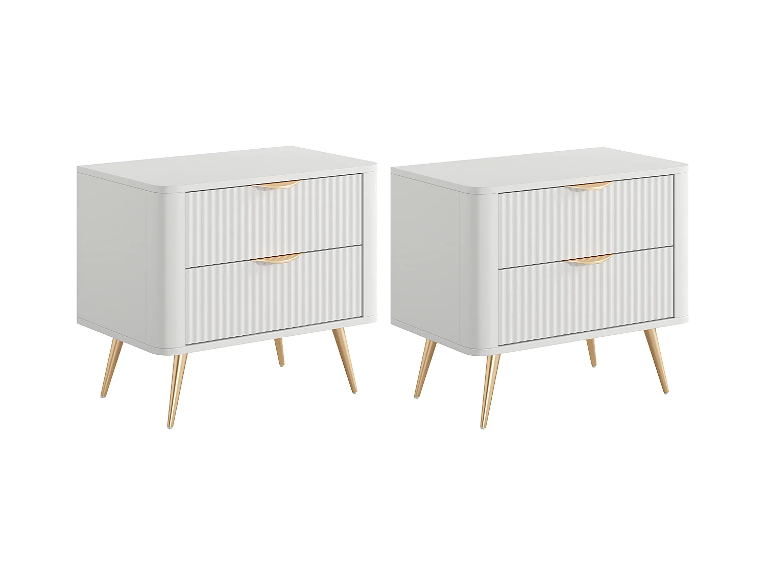 Sett med 2 nattbord - 2 skuffer - Hvit og gull - ELONARIA av Pascal Morabito