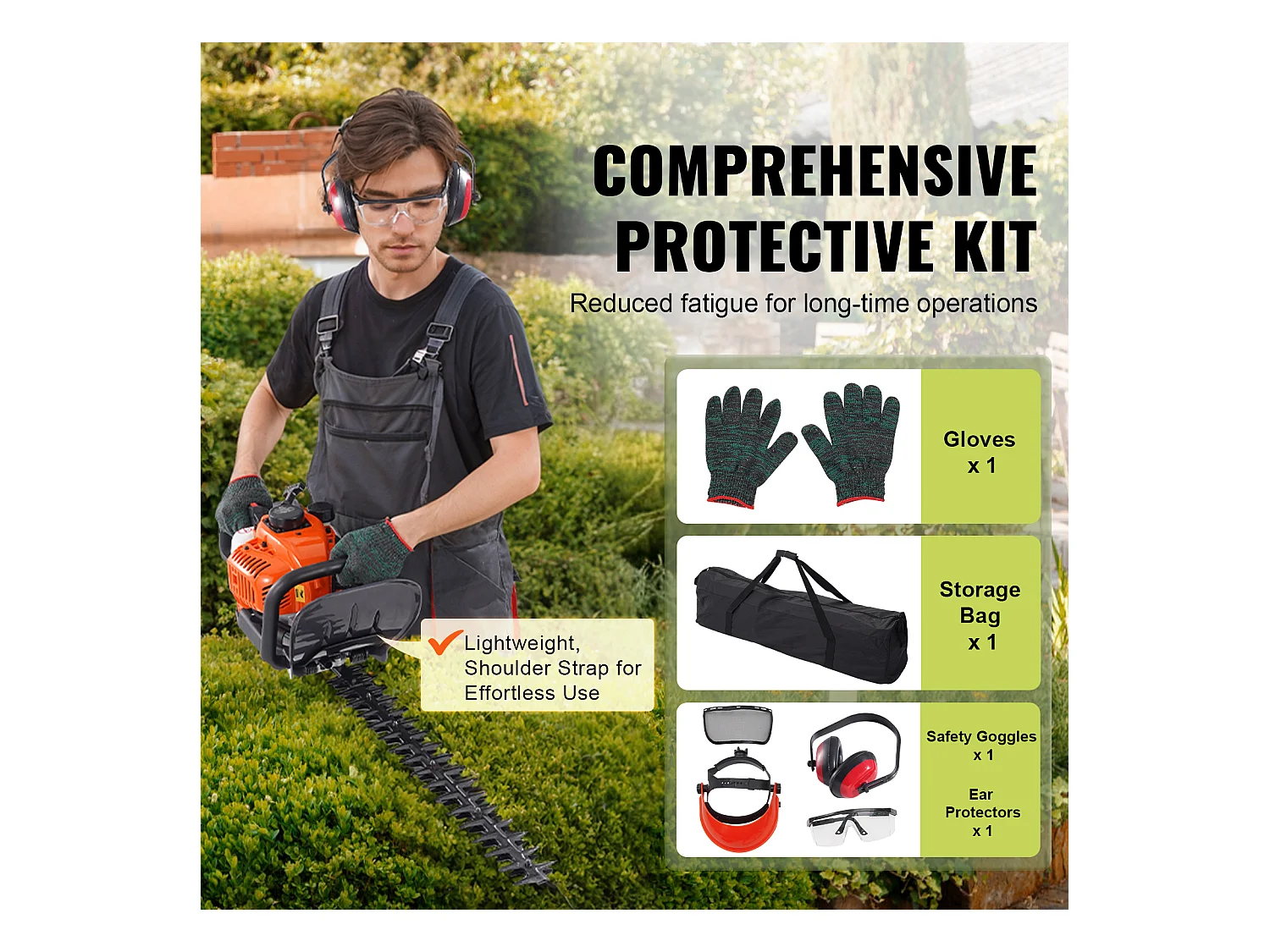 Taille-Haie à Essence SucceBuy,59 cm, à Main à 2 Temps, à Essence, Tête Réglable à 180 °, pour la Taille des Arbustes et des Buissons