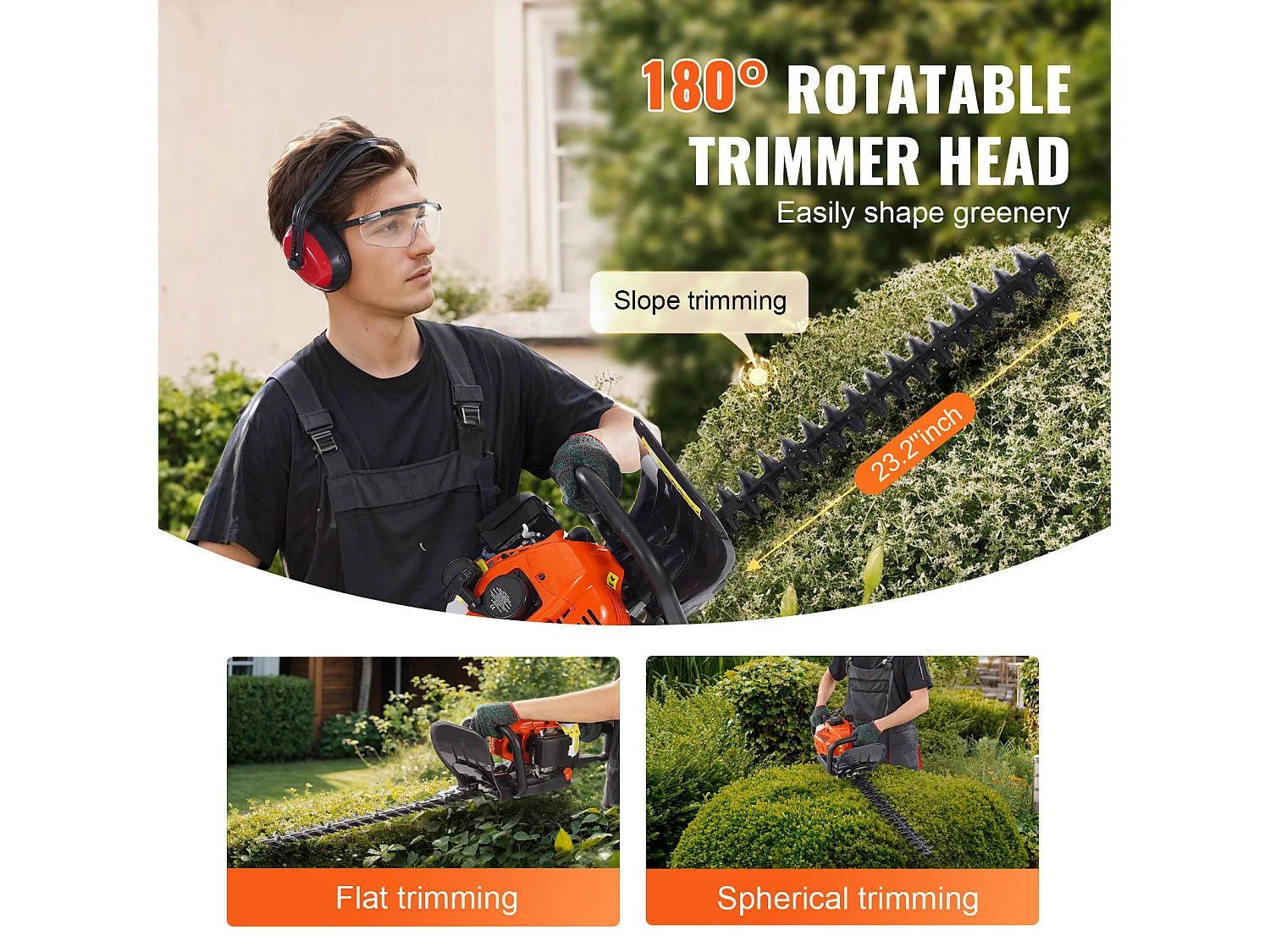 Taille-Haie à Essence SucceBuy,59 cm, à Main à 2 Temps, à Essence, Tête Réglable à 180 °, pour la Taille des Arbustes et des Buissons