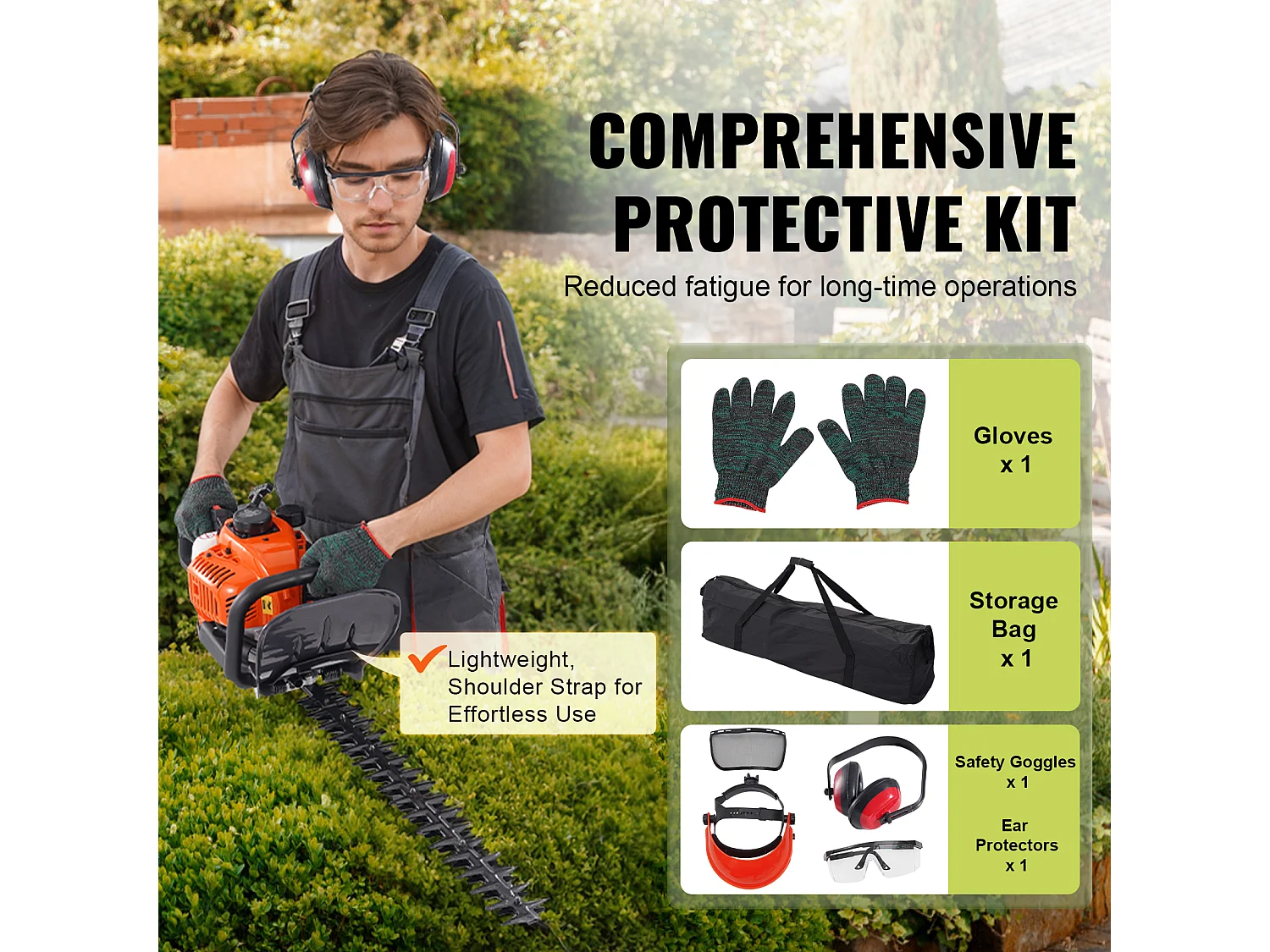 Taille-Haie à Essence SucceBuy,59 cm, à Main à 2 Temps, à Essence, Tête Réglable à 180 °, pour la Taille des Arbustes et des Buissons