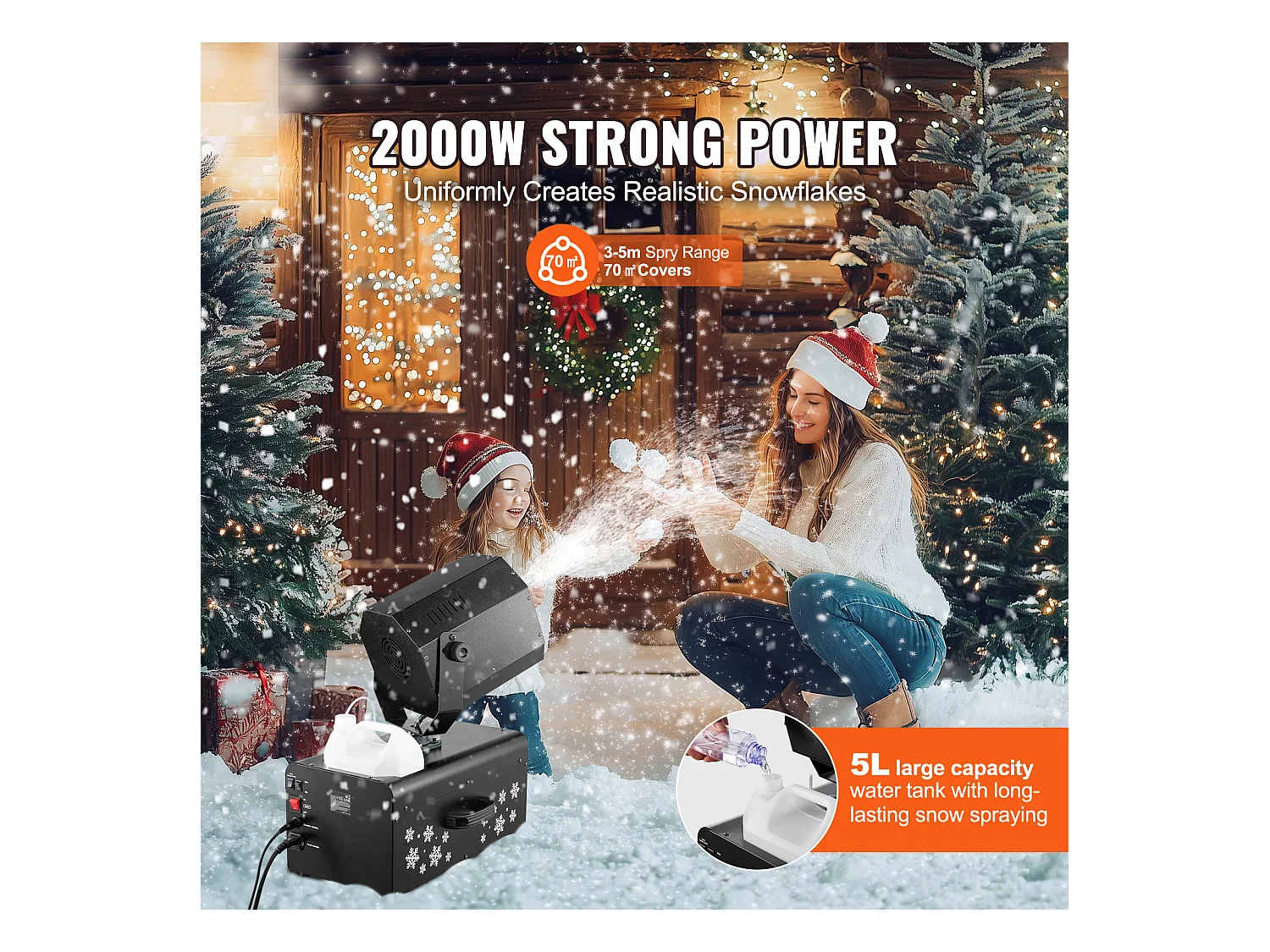 Machine à Neige SucceBuy, 2000 W avec Télécommande Sans Fil pour Événements, pour Noël, Mariages, Création d'un Monde Enneigé Magique