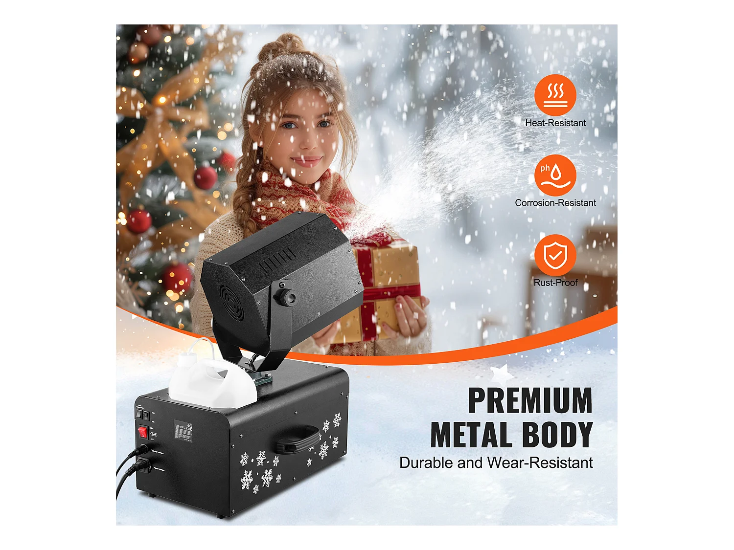 Machine à Neige SucceBuy, 2000 W avec Télécommande Sans Fil pour Événements, pour Noël, Mariages, Création d'un Monde Enneigé Magique