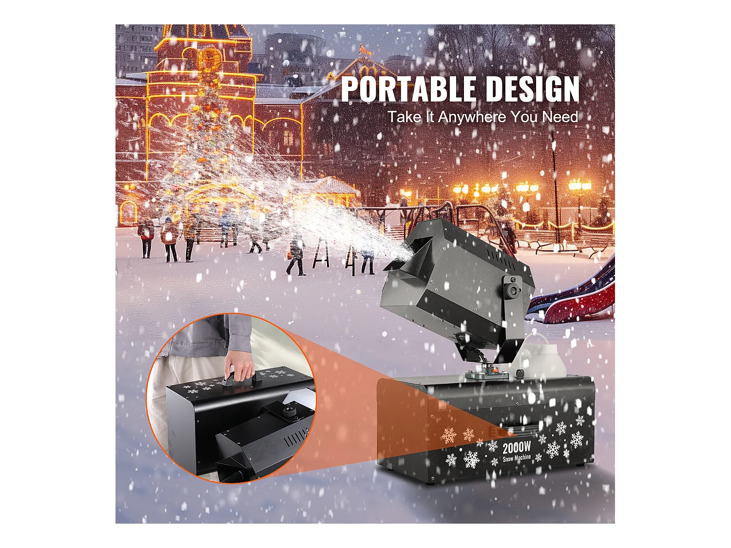 Machine à Neige SucceBuy, 2000 W avec Télécommande Sans Fil pour Événements, pour Noël, Mariages, Création d'un Monde Enneigé Magique