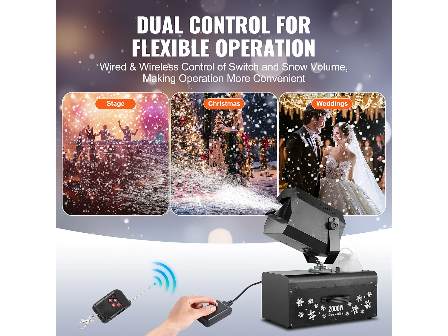 Schneemaschine SucceBuy , 2000 W mit Funkfernbedienung für Veranstaltungen, für Weihnachten, Hochzeiten, Gestaltung einer Zauberhaften Schneelandschaft