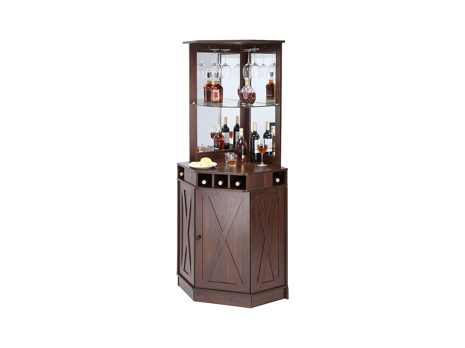 Meuble de Bar Industriel SucceBuy, avec Support pour Verres à Liqueur et Verres, Meuble de Bar à Café en Bois de Ferme Autonome pour Salon, Bar à Domicile