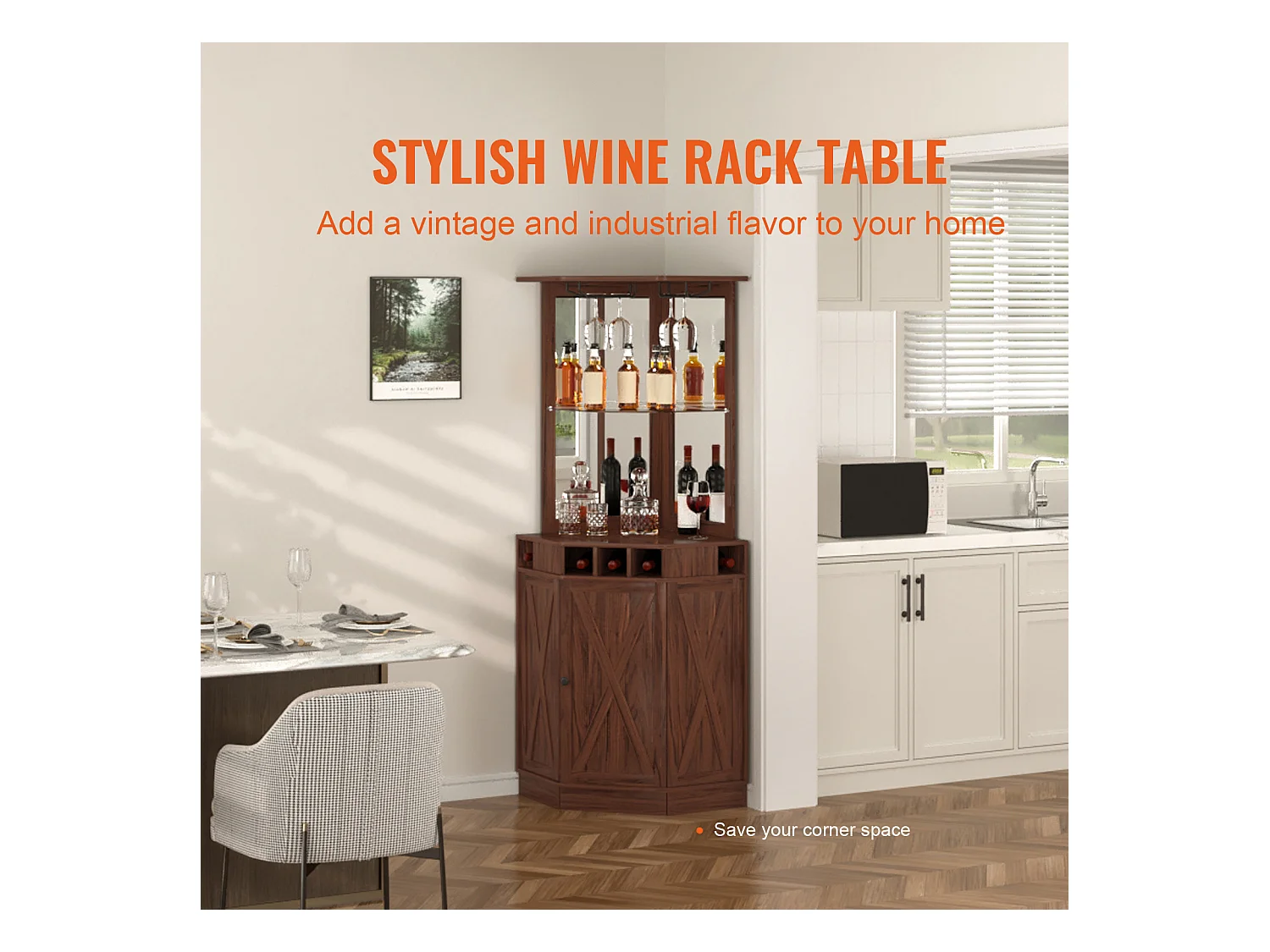 Meuble de Bar Industriel SucceBuy, avec Support pour Verres à Liqueur et Verres, Meuble de Bar à Café en Bois de Ferme Autonome pour Salon, Bar à Domicile