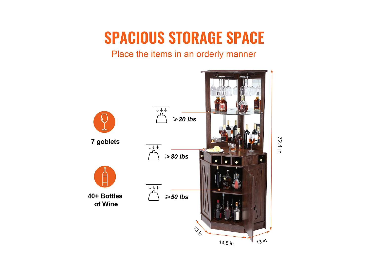 Meuble de Bar Industriel SucceBuy, avec Support pour Verres à Liqueur et Verres, Meuble de Bar à Café en Bois de Ferme Autonome pour Salon, Bar à Domicile