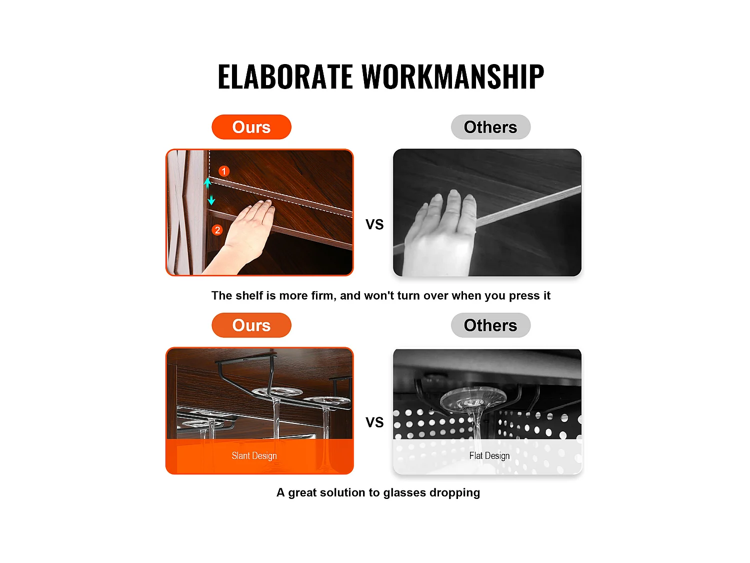 Meuble de Bar Industriel SucceBuy, avec Support pour Verres à Liqueur et Verres, Meuble de Bar à Café en Bois de Ferme Autonome pour Salon, Bar à Domicile