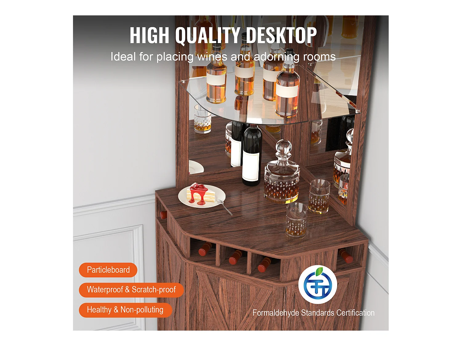 Meuble de Bar Industriel SucceBuy, avec Support pour Verres à Liqueur et Verres, Meuble de Bar à Café en Bois de Ferme Autonome pour Salon, Bar à Domicile