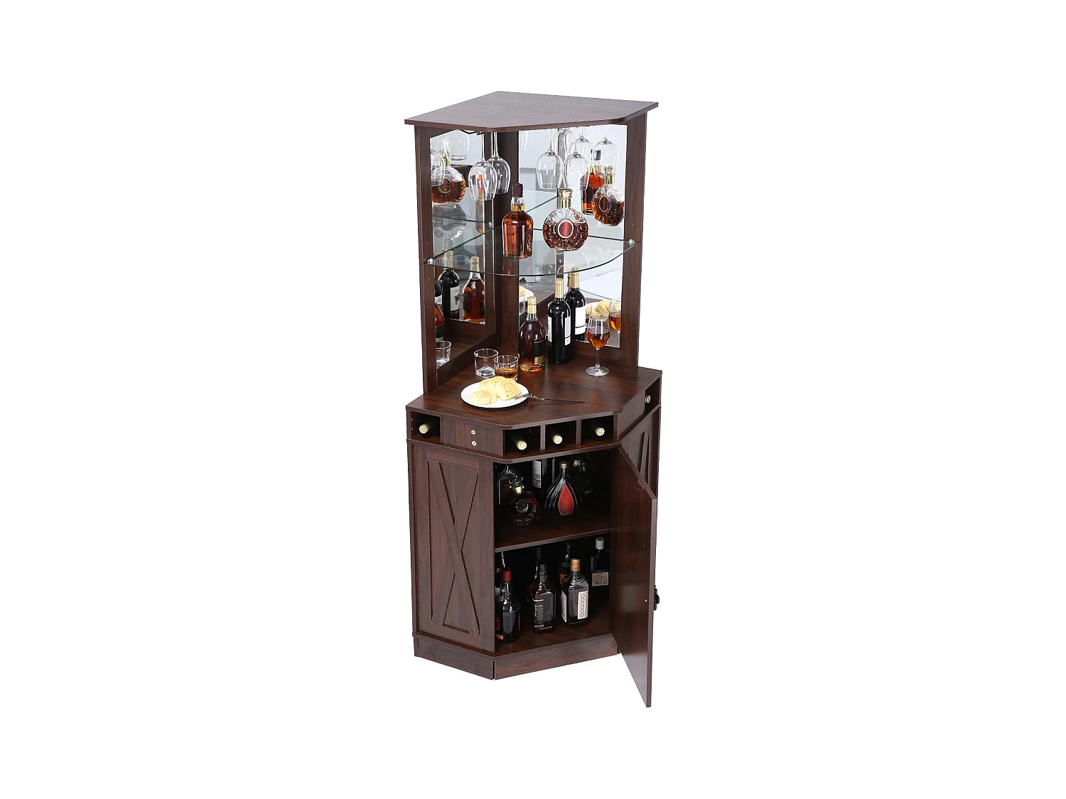 Meuble de Bar Industriel SucceBuy, avec Support pour Verres à Liqueur et Verres, Meuble de Bar à Café en Bois de Ferme Autonome pour Salon, Bar à Domicile