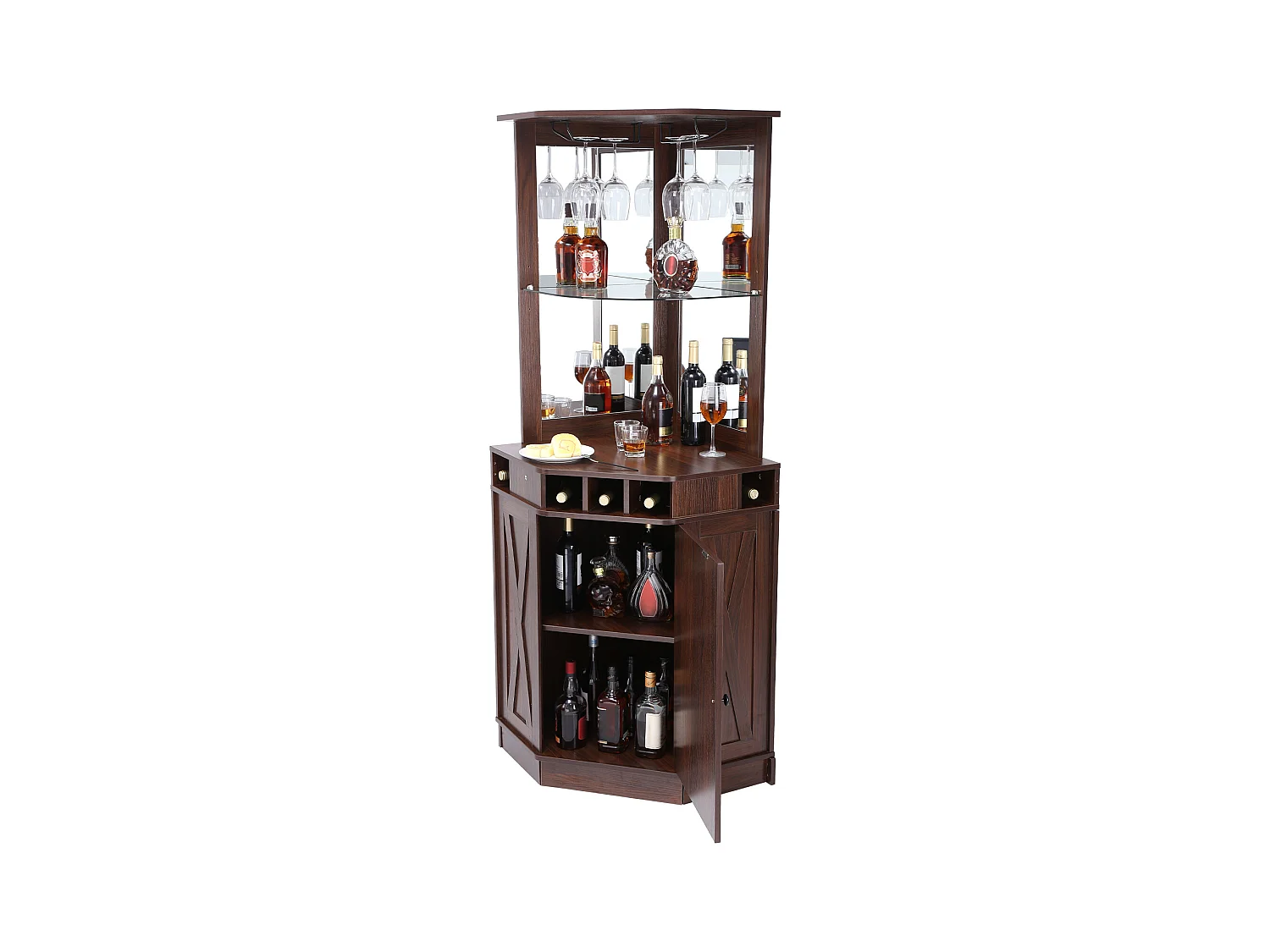 Meuble de Bar Industriel SucceBuy, avec Support pour Verres à Liqueur et Verres, Meuble de Bar à Café en Bois de Ferme Autonome pour Salon, Bar à Domicile