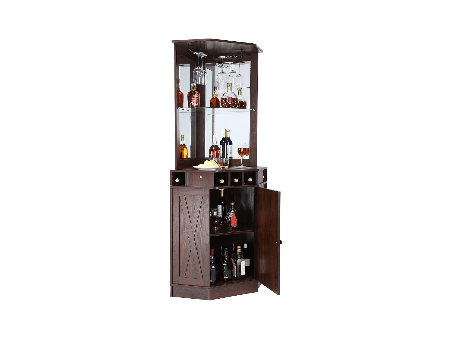 Meuble de Bar Industriel SucceBuy, avec Support pour Verres à Liqueur et Verres, Meuble de Bar à Café en Bois de Ferme Autonome pour Salon, Bar à Domicile