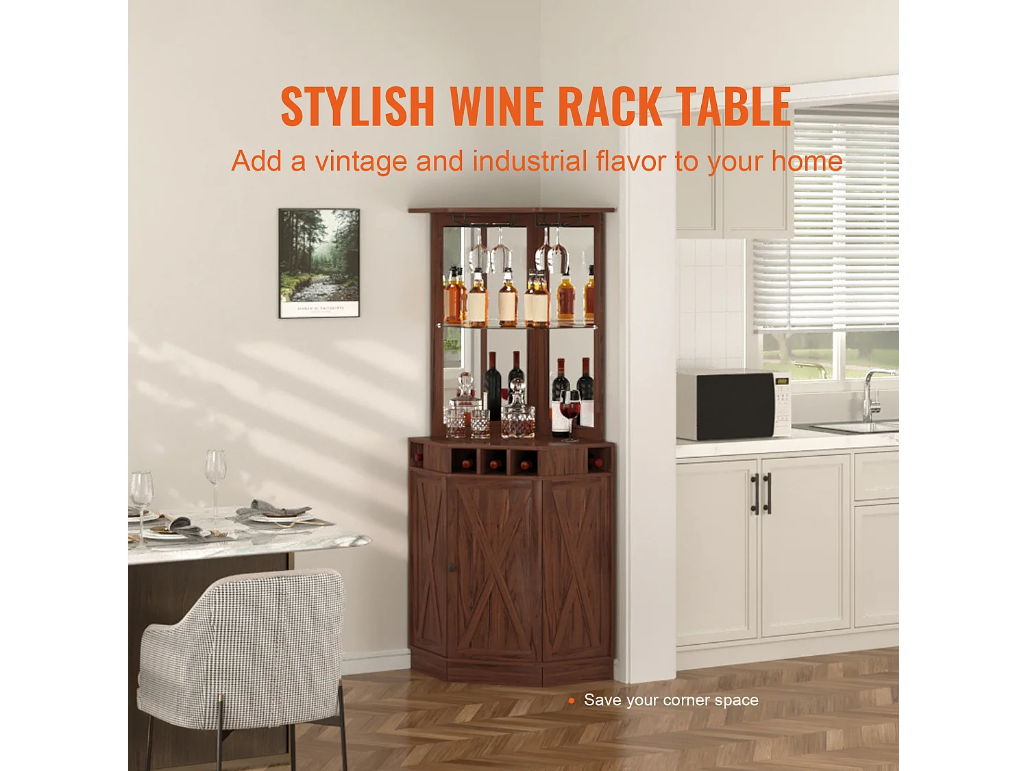 Meuble de Bar Industriel SucceBuy, avec Support pour Verres à Liqueur et Verres, Meuble de Bar à Café en Bois de Ferme Autonome pour Salon, Bar à Domicile