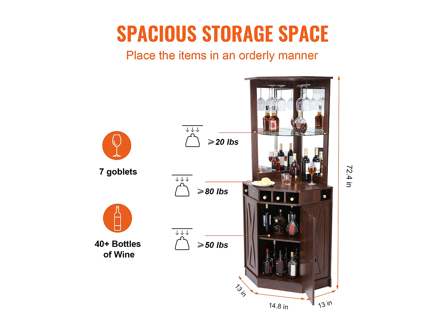 Meuble de Bar Industriel SucceBuy, avec Support pour Verres à Liqueur et Verres, Meuble de Bar à Café en Bois de Ferme Autonome pour Salon, Bar à Domicile