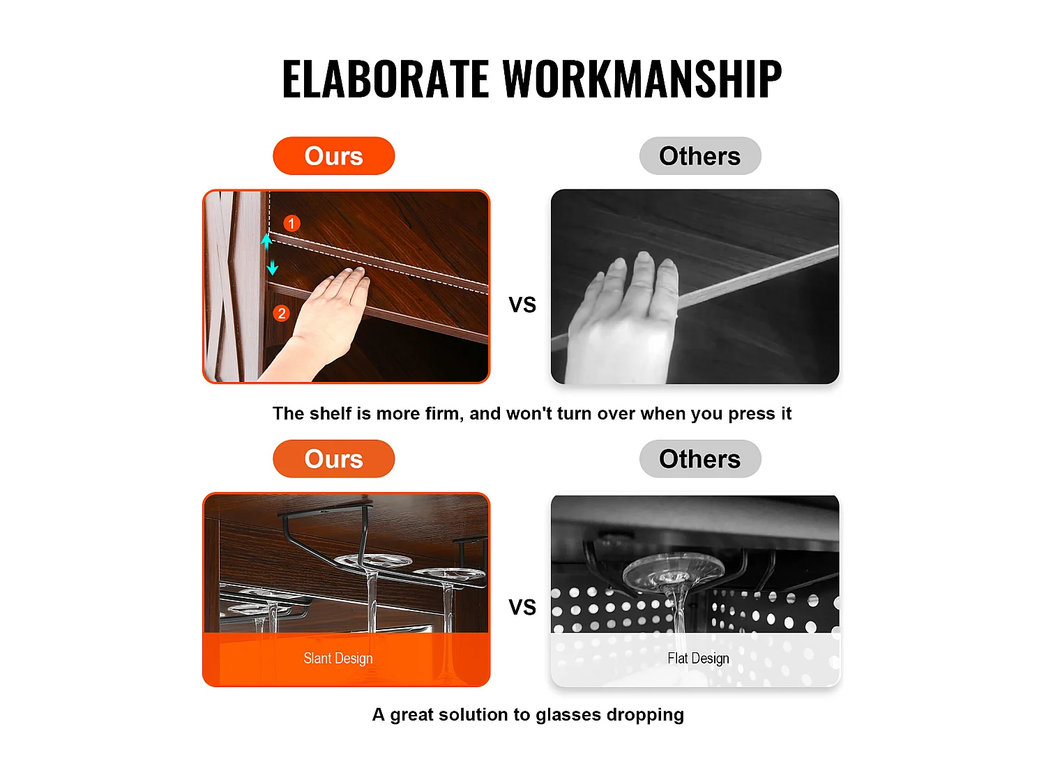 Meuble de Bar Industriel SucceBuy, avec Support pour Verres à Liqueur et Verres, Meuble de Bar à Café en Bois de Ferme Autonome pour Salon, Bar à Domicile