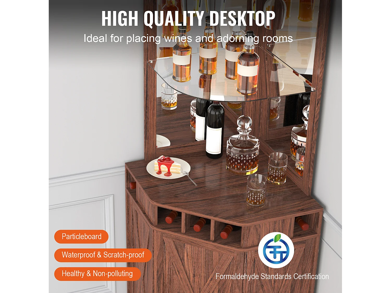 Meuble de Bar Industriel SucceBuy, avec Support pour Verres à Liqueur et Verres, Meuble de Bar à Café en Bois de Ferme Autonome pour Salon, Bar à Domicile