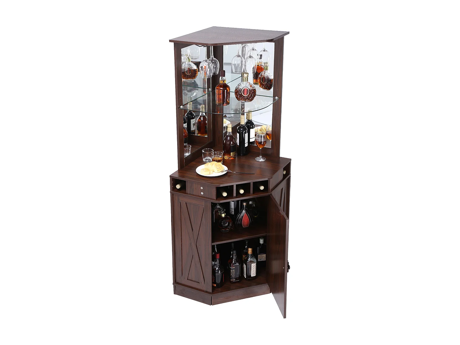 Meuble de Bar Industriel SucceBuy, avec Support pour Verres à Liqueur et Verres, Meuble de Bar à Café en Bois de Ferme Autonome pour Salon, Bar à Domicile