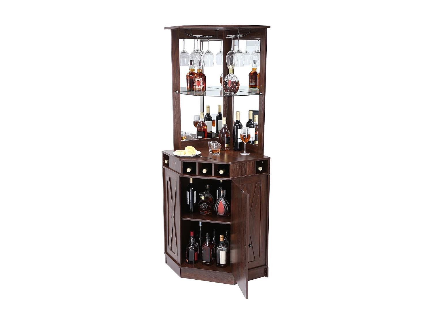 Meuble de Bar Industriel SucceBuy, avec Support pour Verres à Liqueur et Verres, Meuble de Bar à Café en Bois de Ferme Autonome pour Salon, Bar à Domicile