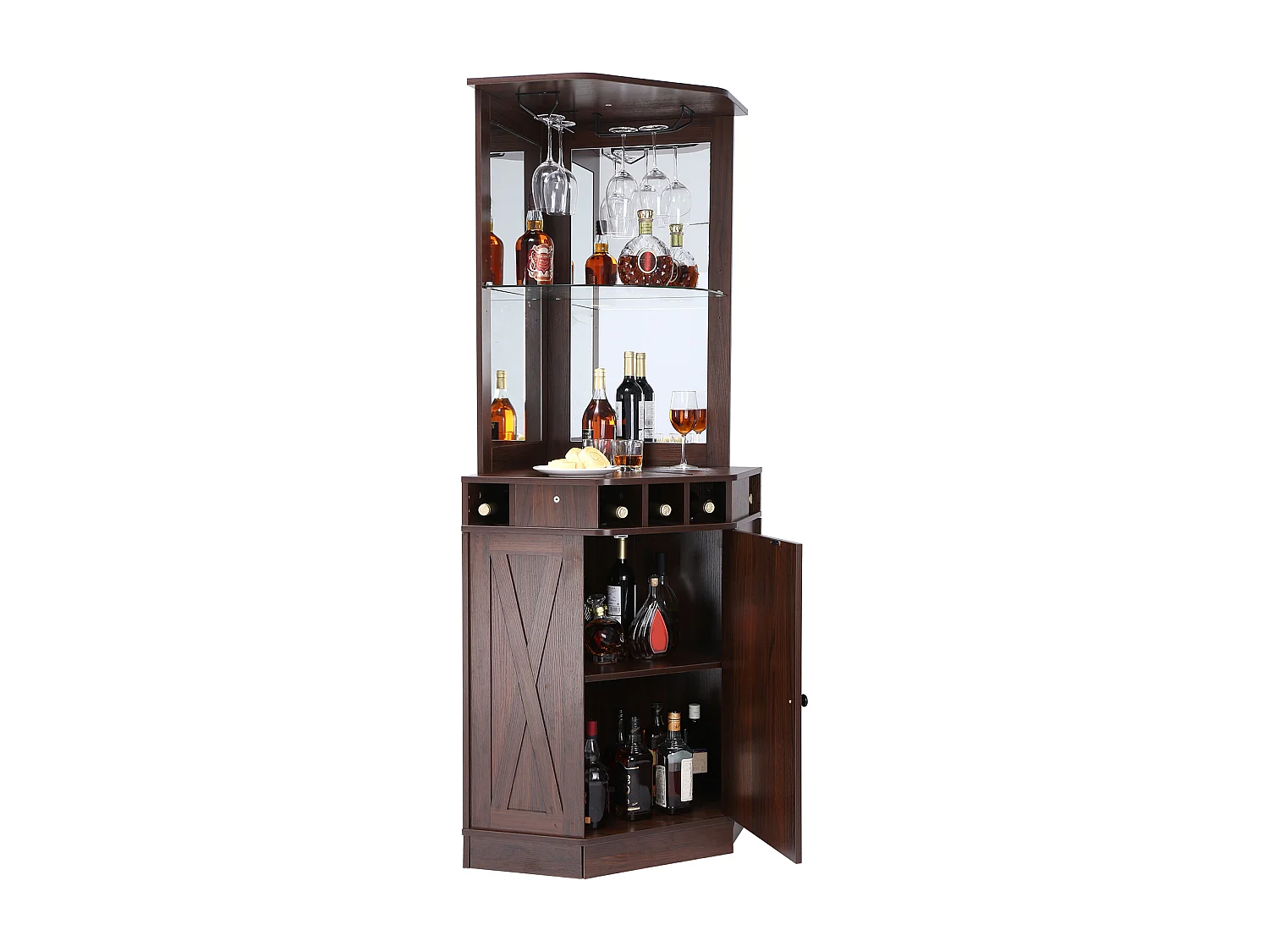 Meuble de Bar Industriel SucceBuy, avec Support pour Verres à Liqueur et Verres, Meuble de Bar à Café en Bois de Ferme Autonome pour Salon, Bar à Domicile