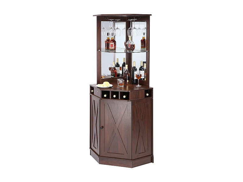 Meuble de Bar Industriel SucceBuy, avec Support pour Verres à Liqueur et Verres, Meuble de Bar à Café en Bois de Ferme Autonome pour Salon, Bar à Domicile