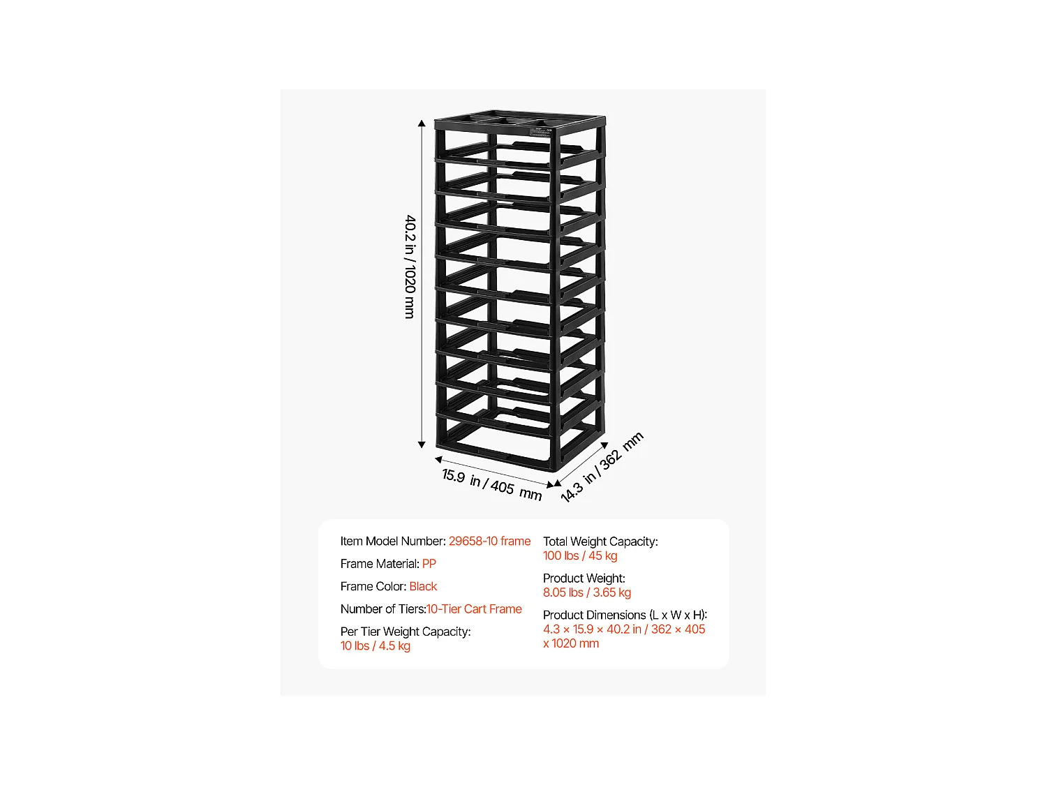 Rangement de Bureau en Plastique SucceBuy, à 10 Niveaux, Grande Capacité avec Organiseur Supérieur, Cadre Noir