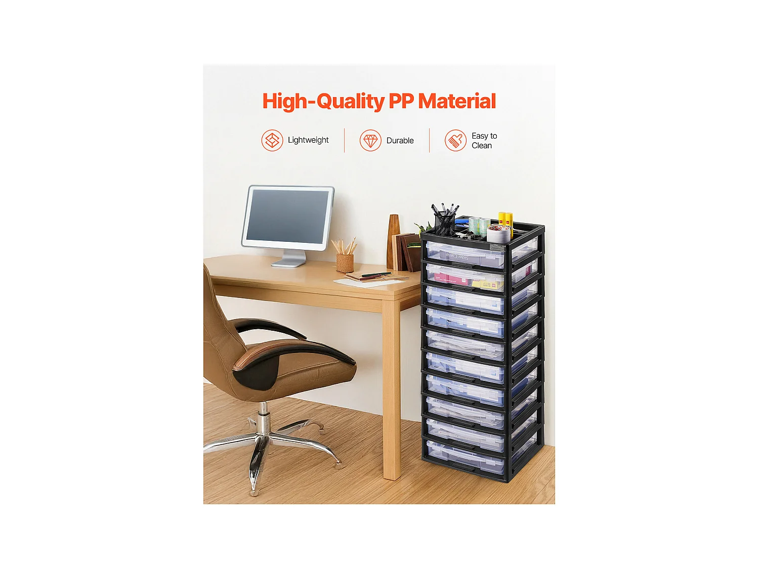 Rangement de Bureau en Plastique SucceBuy, à 10 Niveaux, Grande Capacité avec Organiseur Supérieur, Cadre Noir